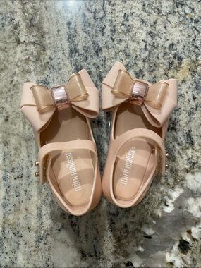 Mini Melissa Girls' Blush Pink Bow Jelly Mary Janes